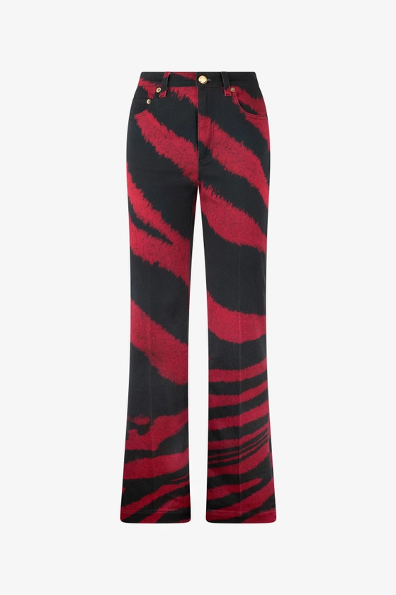 Jean bootcut à imprimé Zebra Tribute | Rouge | Femme | Roberto Cavalli FR