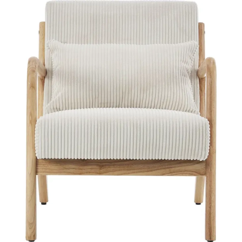 Fauteuil en bois et velours côtelé beige Lanna | Maisons du Monde