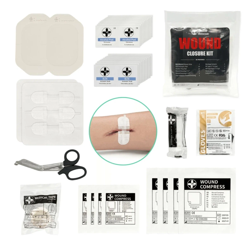 RHINO RESCUE 6pc Advanced Wound Closure Kit: Zip Stitch Laceration & Dressing Set