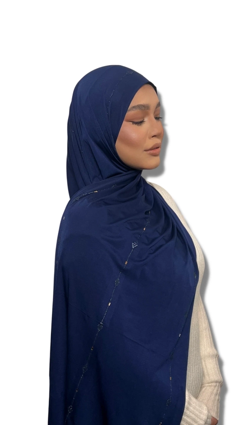 Hijab jersey bleu marine strass premium