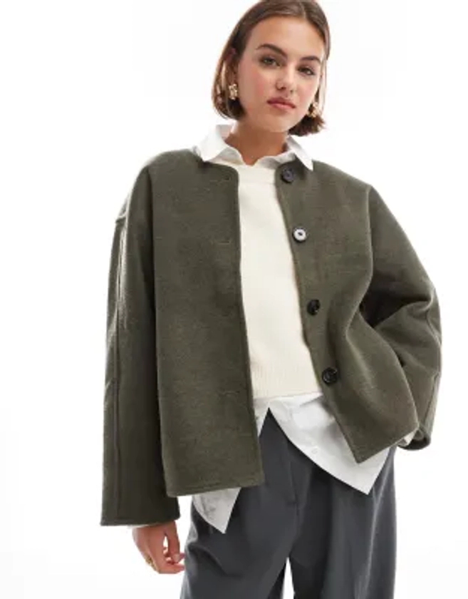 ASOS DESIGN - Manteau élégant à enfiler sans col - Anthracite