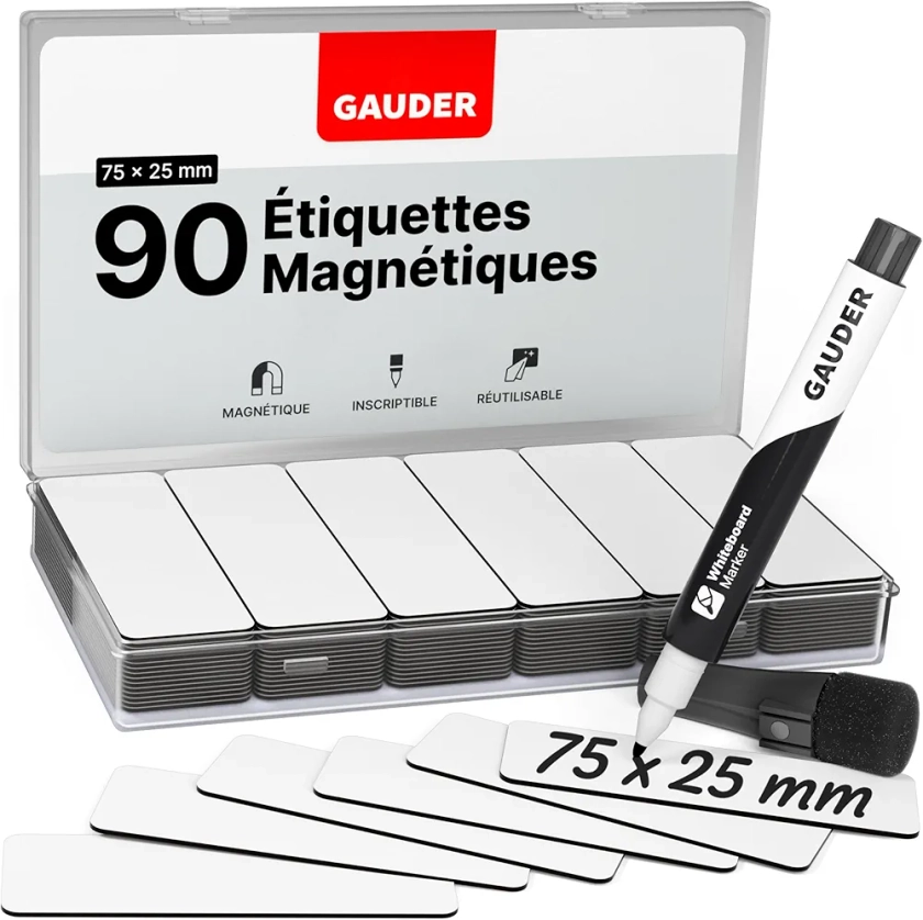 GAUDER Étiquettes Magnétiques Inscriptibles | (75 x 25 mm) Cartes Magnétiques Effaçables | pour Tableaux Kanban et Blanc : Amazon.fr: Fournitures de bureau