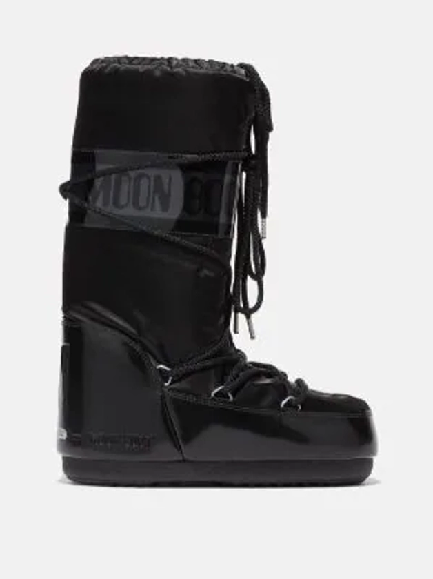 ICON GLANCE BLACK SATIN BOOTS | Moon Boot® Official US Store