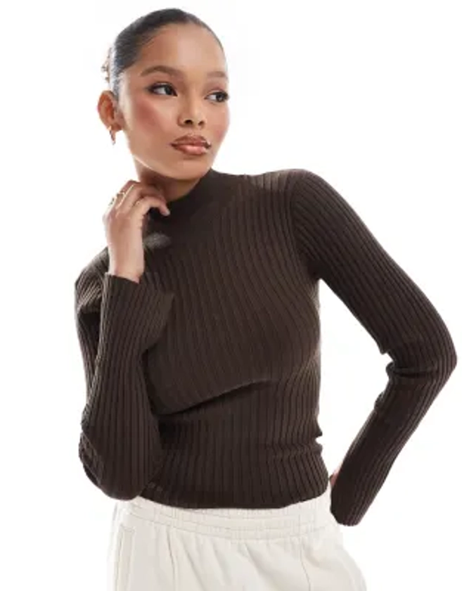 Threadbare high neck jumper in dark brown | ASOS