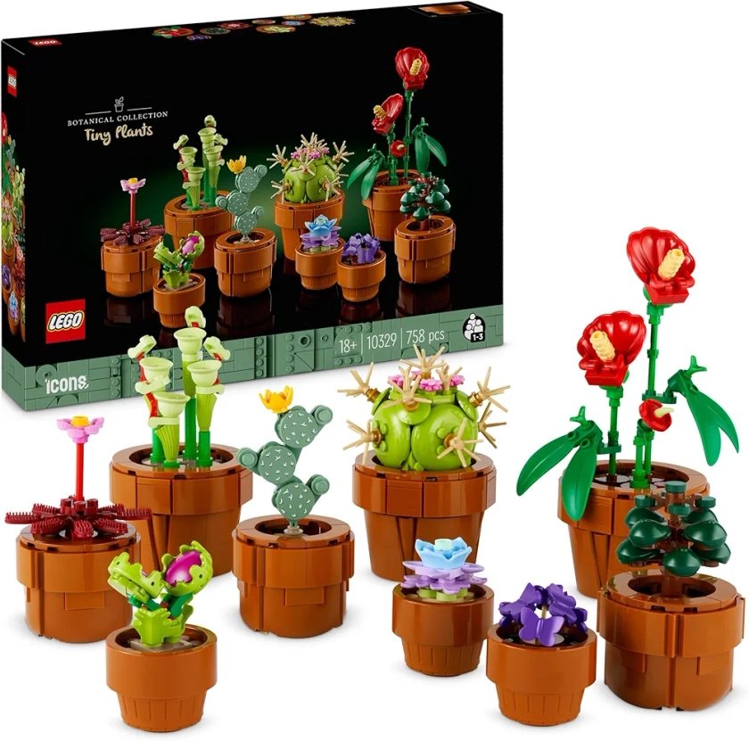 LEGO Icons Piantine, Set Collezione Botanica con Fiori Artificiali in Vaso Color Terracotta da Costruire, Accessorio Decorazione per Casa, Idea Regalo di Compleanno per Lei, Lui, Donna o Uomo 10329