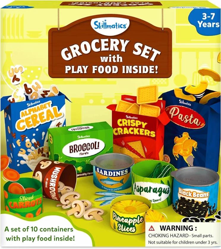 Skillmatics Pretend Play Grocery Set - 10 Containers, 100+ Play Food Items For Child's Play, Back-to-School Play Kitchen Accessories, Toy Kitchen, Fruits & Veggies, Gifts For Kids & Toddlers Ages 3-7