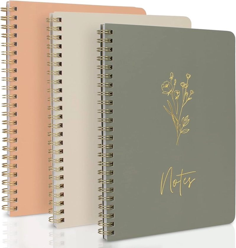 Amazon.com : ZICOTO Aesthetic Spiral Notebook Set of 3 For Women - Cute College Ruled 8x6 Journal/Notebook with Large Pockets And Lined Pages - Perfect Supplies to Stay Organized at Work or School : Office Products