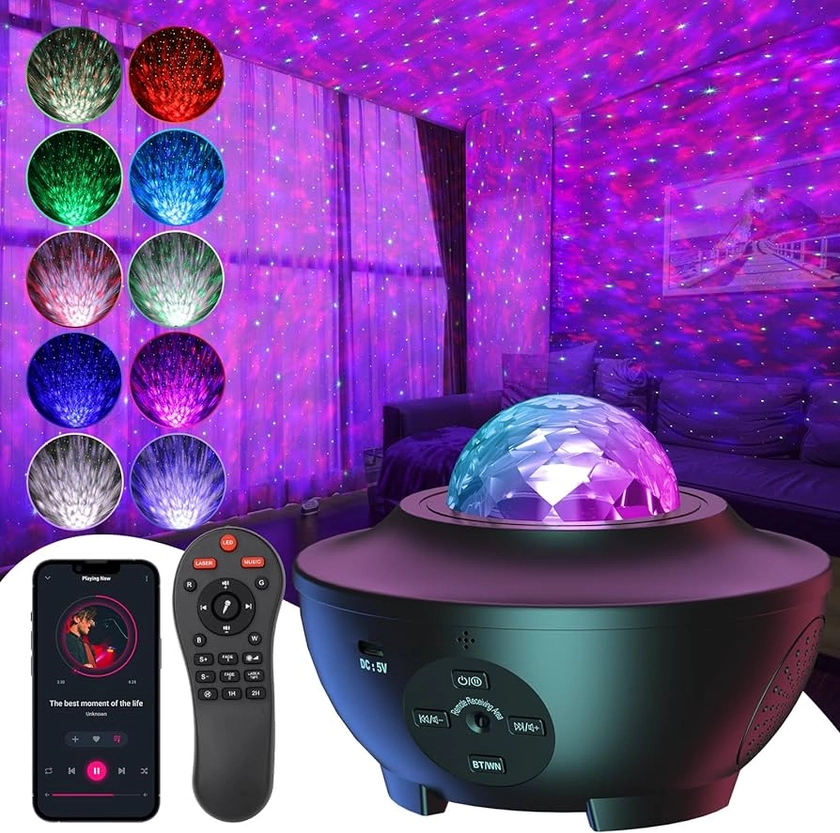 Galaxy Projector, Star Projector with Remote Color Changing,Music Bluetooth Speaker,Timer,Ocean Wave Star Sky LED Night Light Lamp for Baby,Kids Bedroom,Stage,Birthdays,Christmas,Black : Amazon.co.uk: Lighting