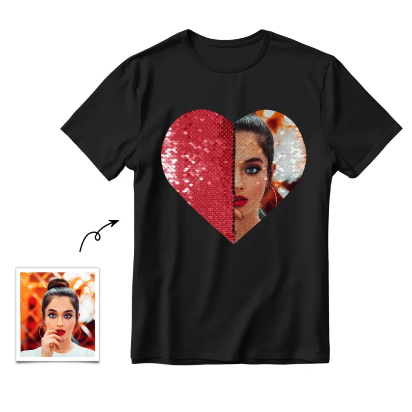 Flip Sequin Match Shirt, Custom Photo Heart Shaped Sequin Shirt sold by Fragrance Ten-Year-Old | SKU 5151317 | Printerval UK