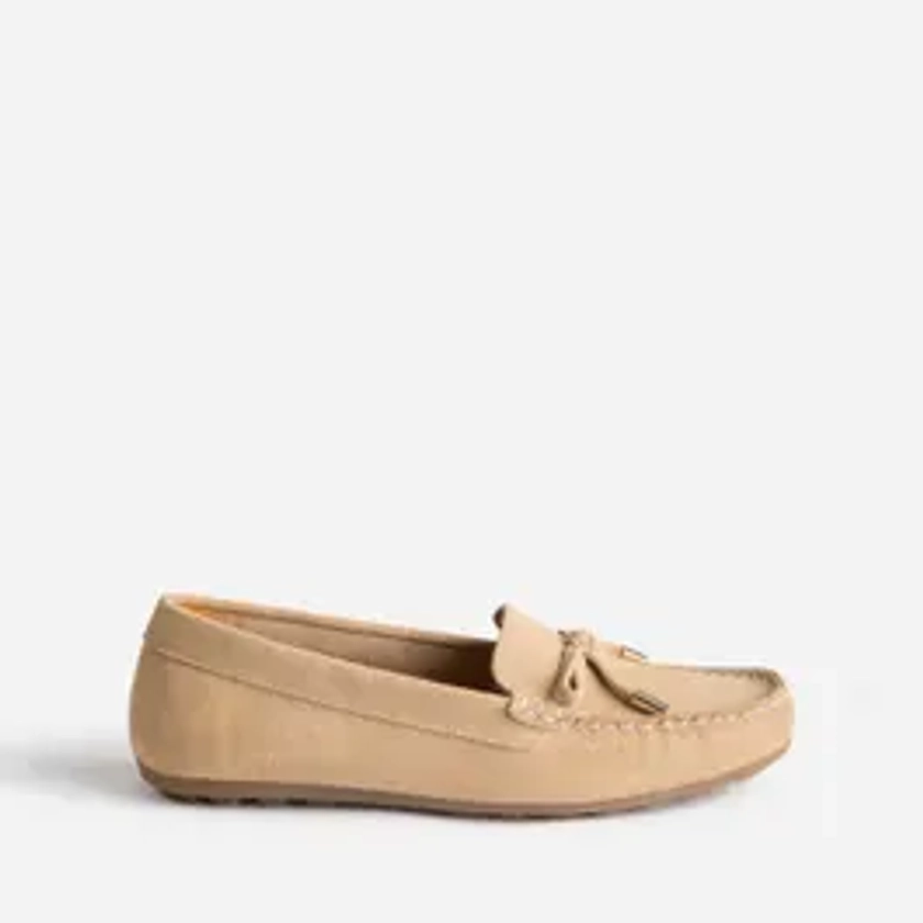 Mocassin beige cuir velours petit nœud