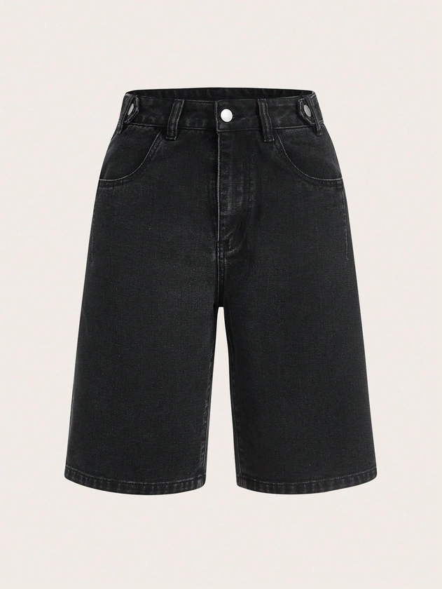 Solid Bermuda Denim Shorts