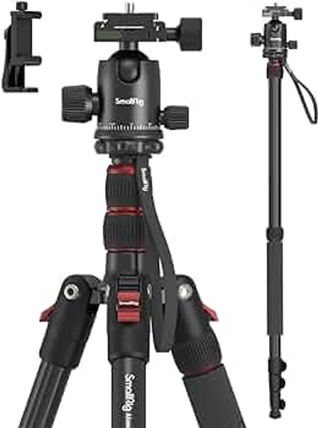SmallRig CT-10 Camera Tripod, 71" Foldable Aluminum Tripod & Monopod, 360°Ball Head Detachable, Payload 33lb, Adjustable Height from 16" to 71" for Camera, Phone-3935