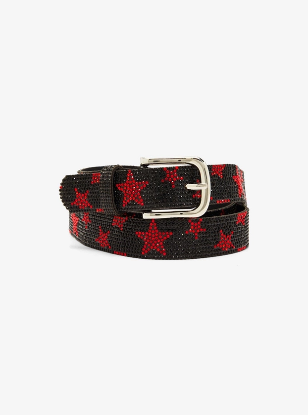 Black & Red Star Jeweled Belt