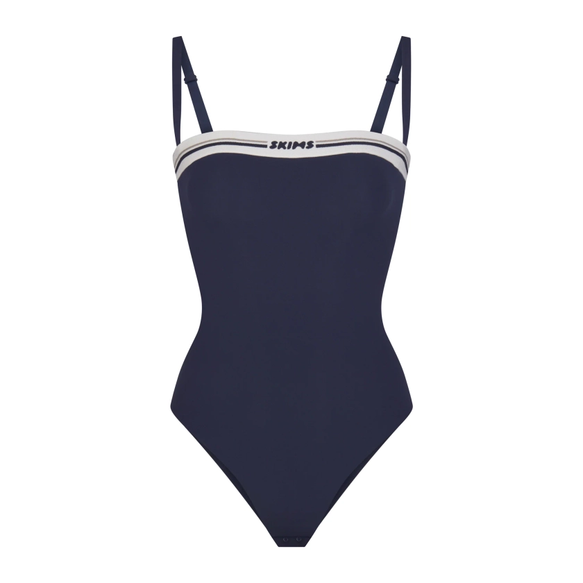 FITS EVERYBODY LOGO STRAIGHT NECK BODYSUIT | NAVY