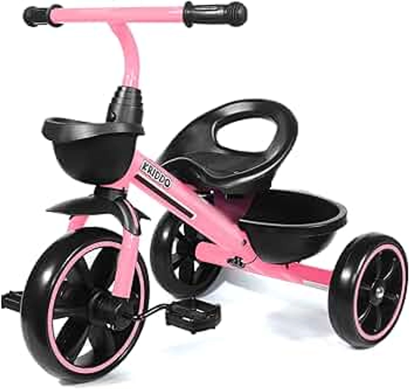 KRIDDO Tricycle for 2-5 Year Olds - Pink Toddler Trike With Gift for 24 Month to 4 Year Old Girls