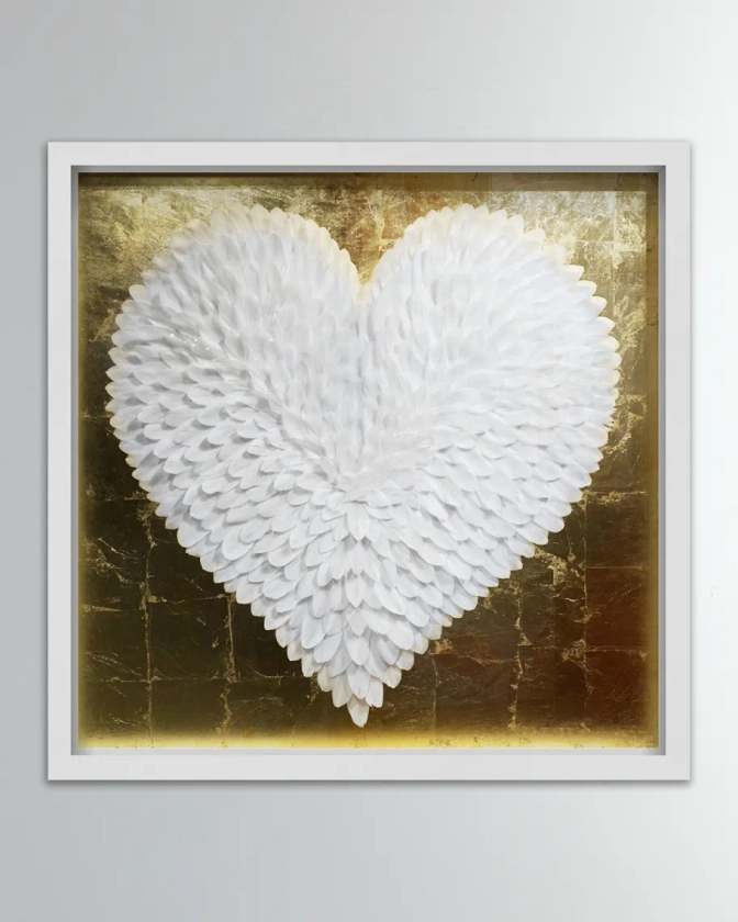 The Oliver Gal Artist Co. White and Gold Feather Heart, 32”