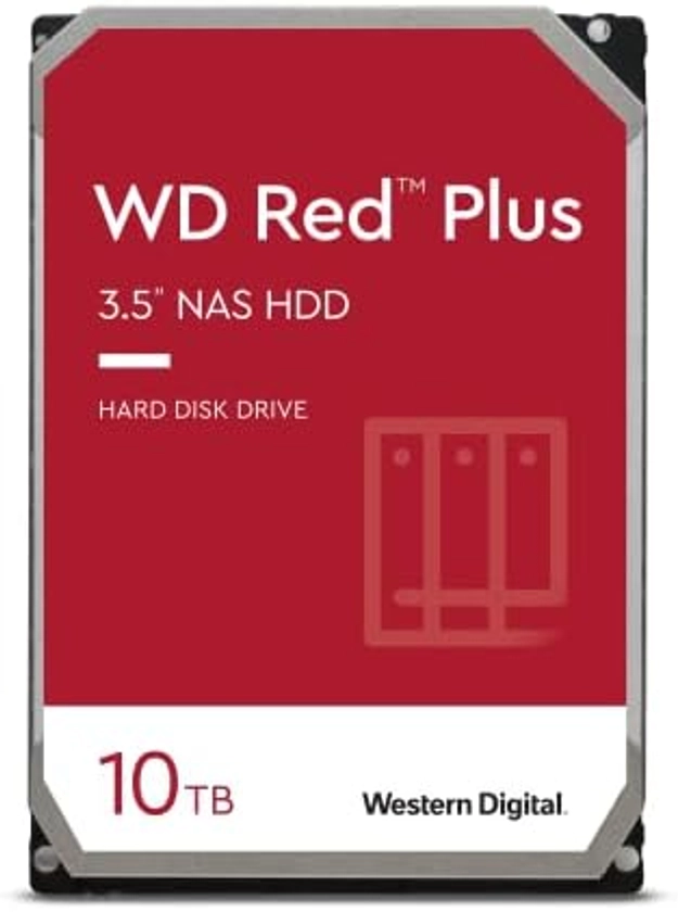 Western Digital 10TB WD Red Plus NAS Internal Hard Drive HDD - 7200 RPM, SATA 6 Gb/s, CMR, 256 MB Cache, 3.5" - WD101EFBX