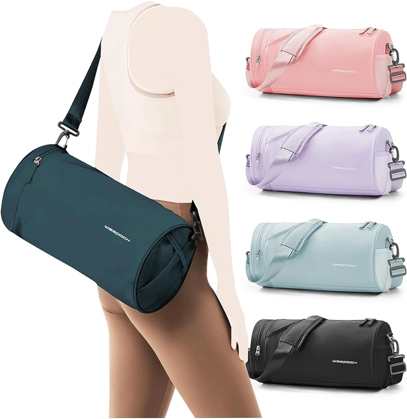 Small Gym Bag for Women Mini Workout Bags Waterproof Duffle Bag for Men Aesthetic Sports Bag for Women Cute Dance Bag Cylindrical Yoga Exercise Bag with Wet Pocket Peacock Blue