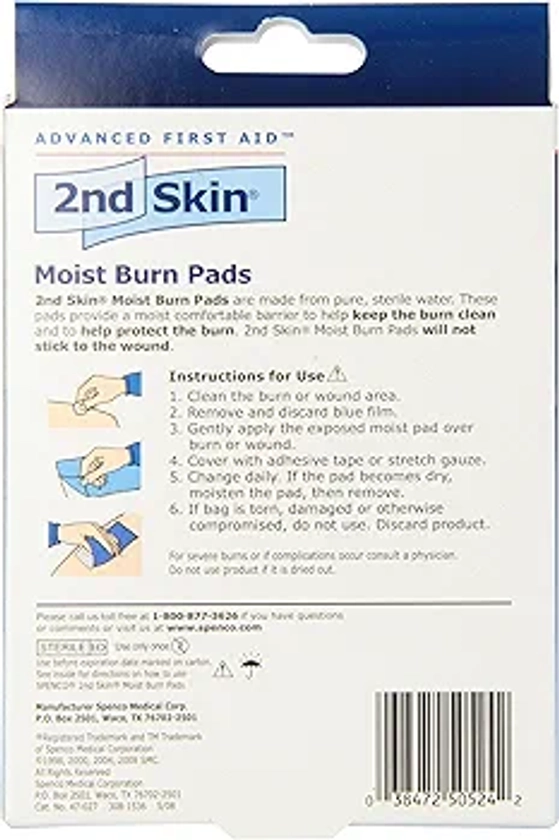 Spenco 2nd Skin Moist Burn Pads, Large (3 x 4 Inches), 3-Count