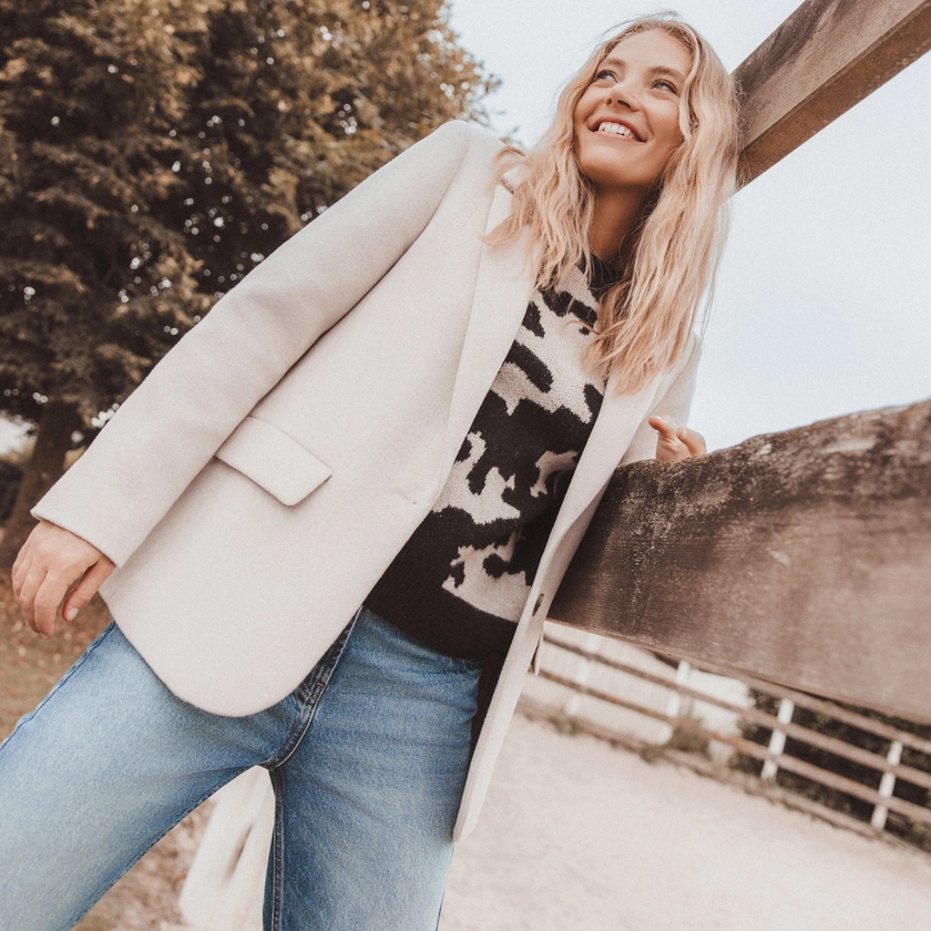 Veste blazer boutonnée beige femme | Vibs