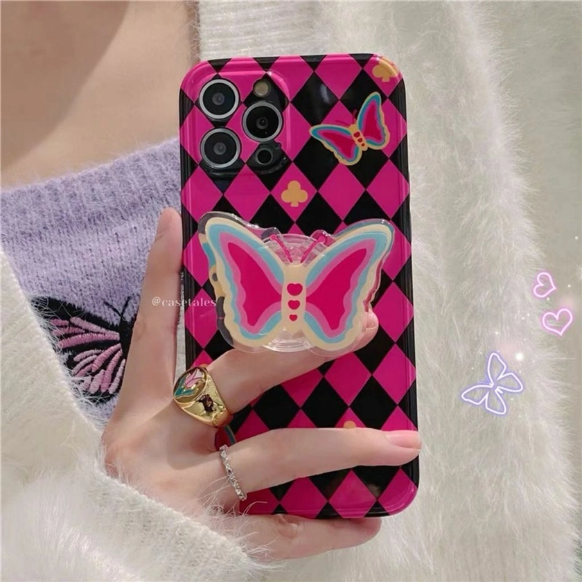 Black Pink Case with Butterfly Phone Holder / Griptok