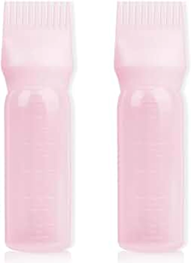 BLAAROOM Root Comb Applicator Bottle 6 Ounce, 2 Pack Hair Oil Applicator Bottle, Hair Dye Bottle Applicator Tools with Hair Oil Dispenser Root Comb Brush for Hair Oiling Applicator - Pink