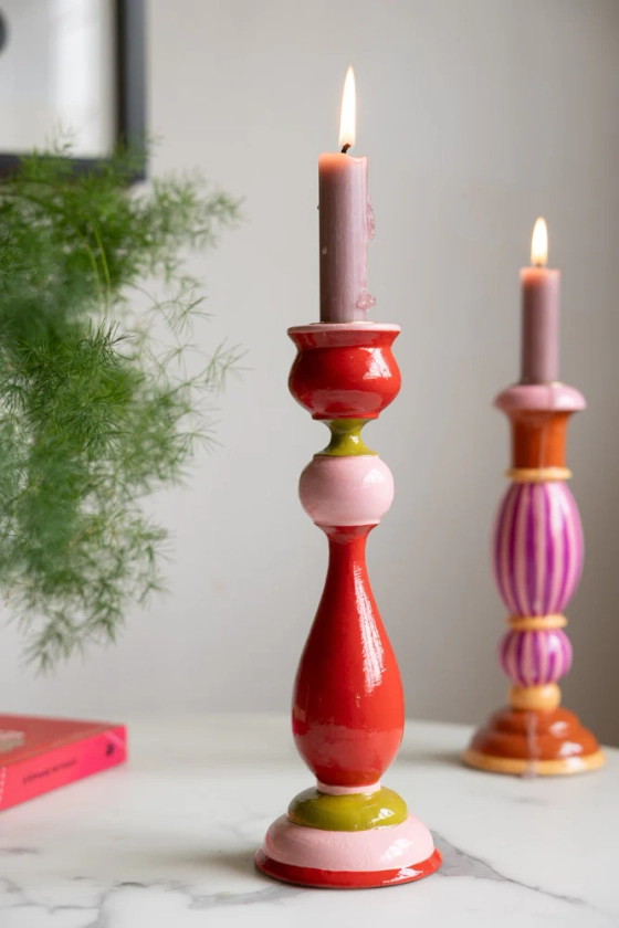 Colourful Candlestick Holder in Red & Pink