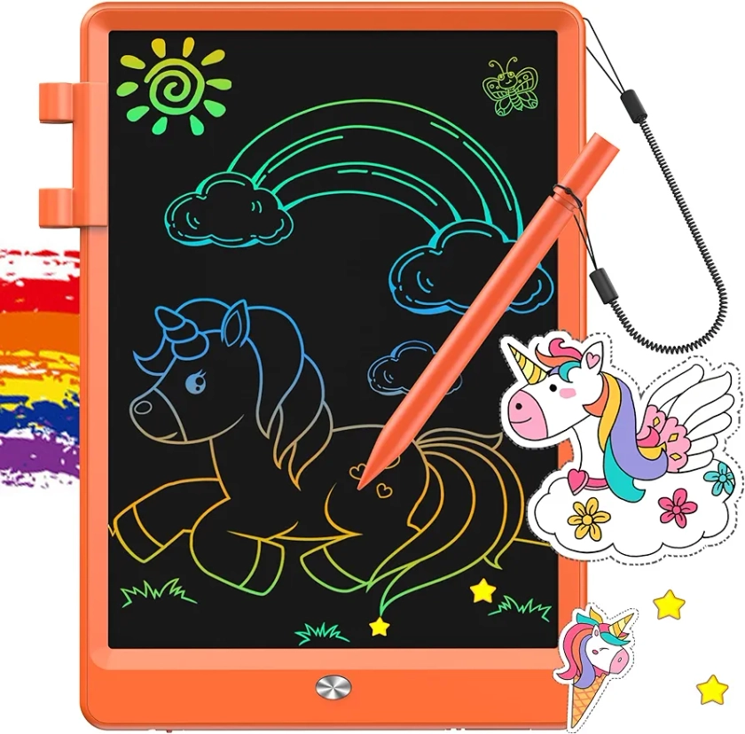 FLUESTON LCD Writing Tablet, Doodle Board Toys Gifts for 3-8 Year Old Girls Boys, 10 Inch Colorful Electronic Board Drawing Pad for Kids, Gifts for Toddler Educational Learning Travel Birthday, Orange