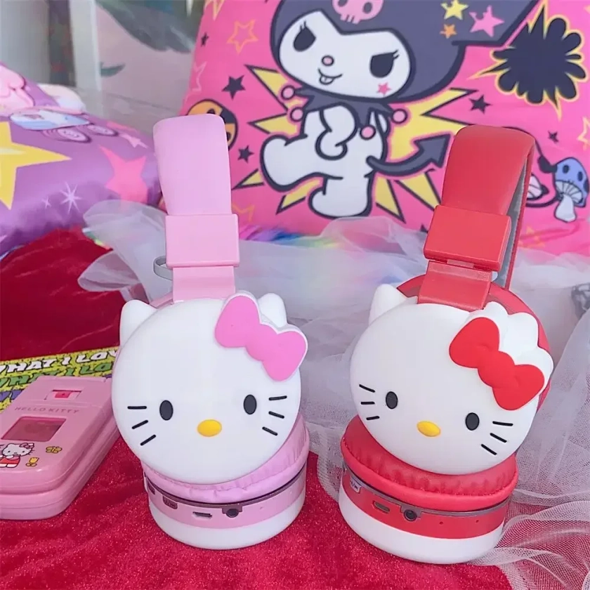 Hello Kitty-Écouteurs stéréo sans fil Bluetooth avec micro, casque de dessin animé, casque d'anime, ensembles de sauna, mignon, mode, Hottie, Y2K, cadeaux