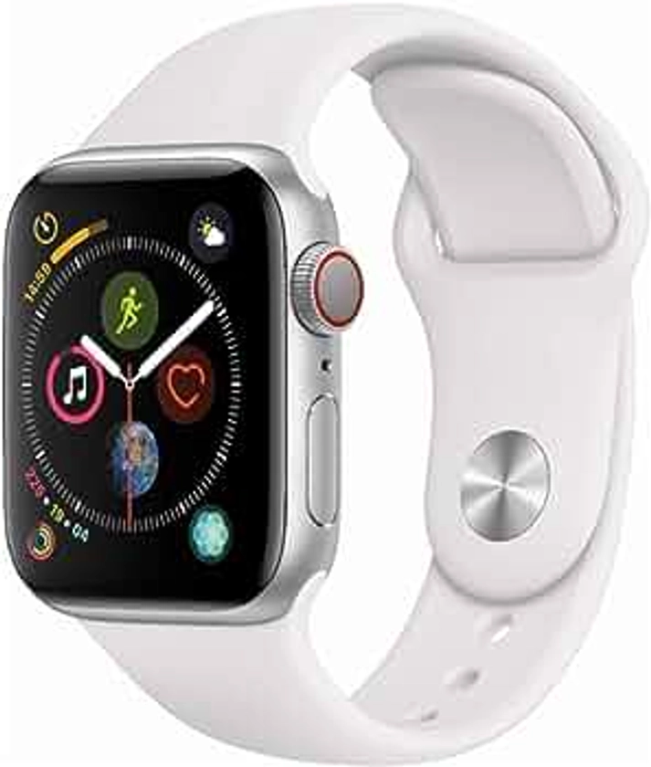 Apple Watch Series 4 (GPS + Cellular, 40MM) - Silver Aluminum Case with White Sport Band (Renewed)
