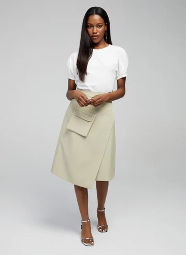 Adanna A-line Olive Midi Skirt