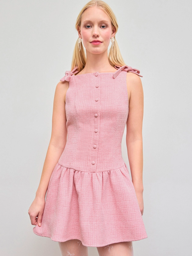 Tweed Tweed Boat Neck Solid Bowknot Mini Dress For Date Party/Clubbing