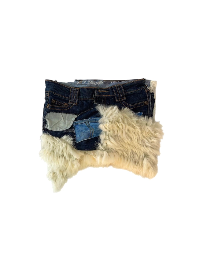 Denim Fur Mix Mini Skirt