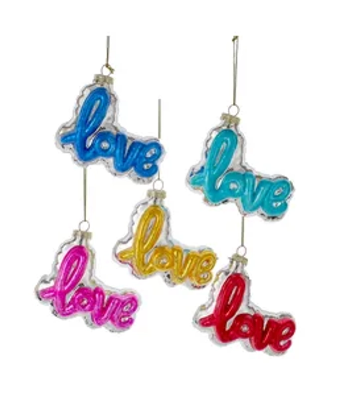 Glass "Love" Word Balloon Ornaments, 5 Assorted