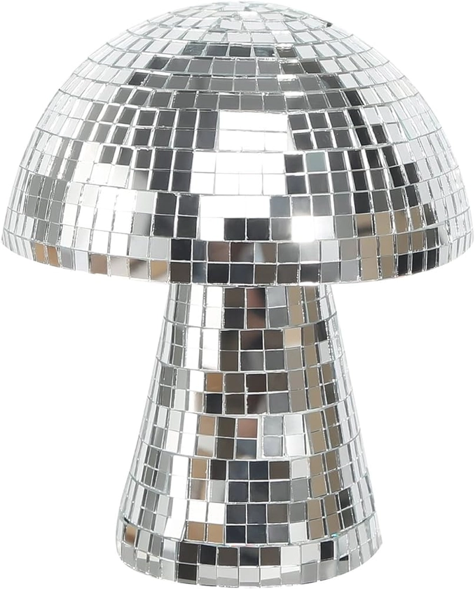 Boule disco en forme de champignon, boule disco argentée, réflecteur à paillettes, boule disco, boule disco, décoration pour la maison, accessoires de fête, 12 x 14 cm