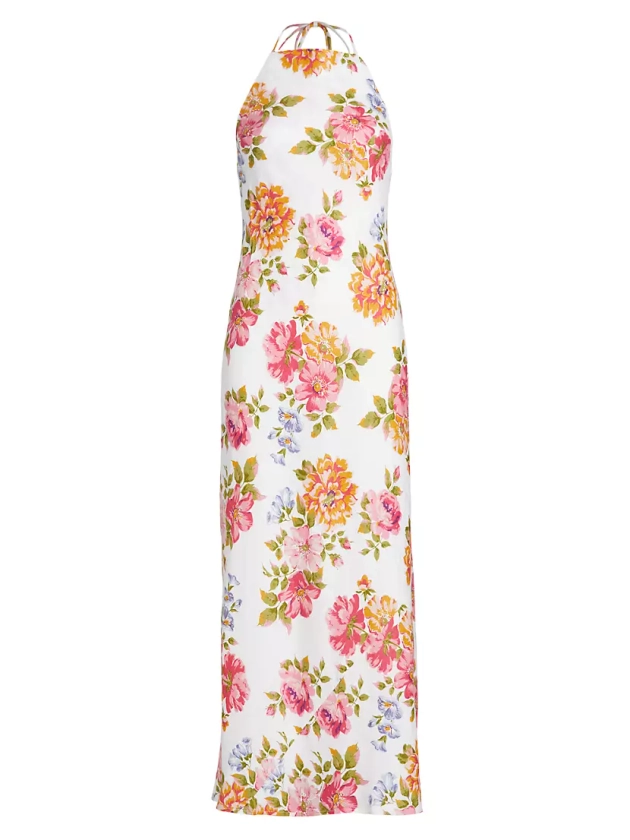 Seila Floral Linen Halter Maxi Dress