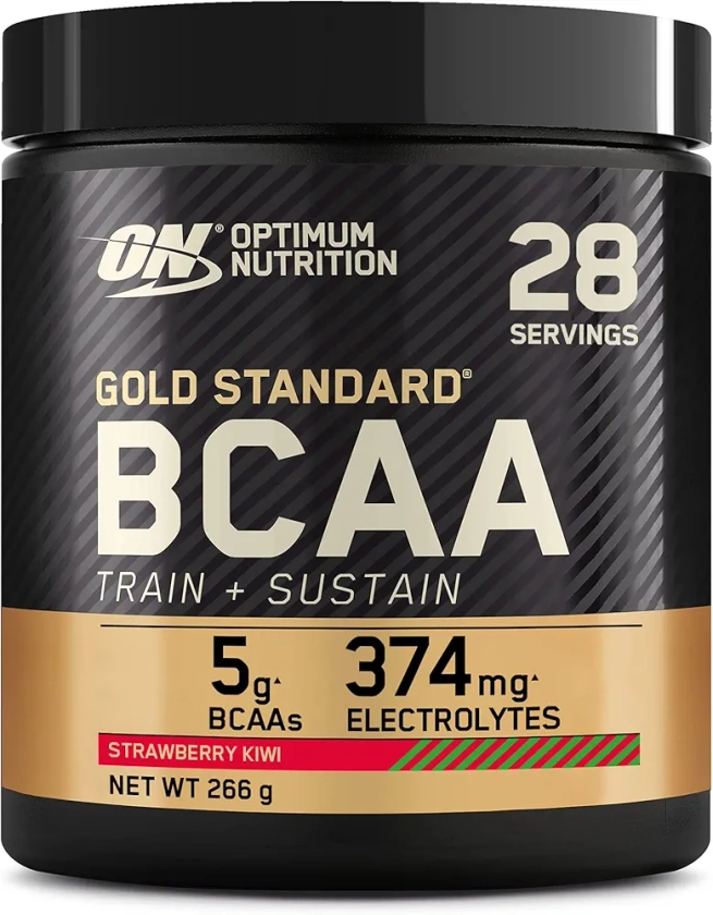 Optimum Nutrition Gold Standard BCAA Train + Sustain, poudre d'acides aminés pré-entraînement, boisson sportive, vitamine C, zinc, magnésium et électrolytes, saveur fraise & kiwi, 28 doses, 266 g : Amazon.fr: Hygiène et Santé