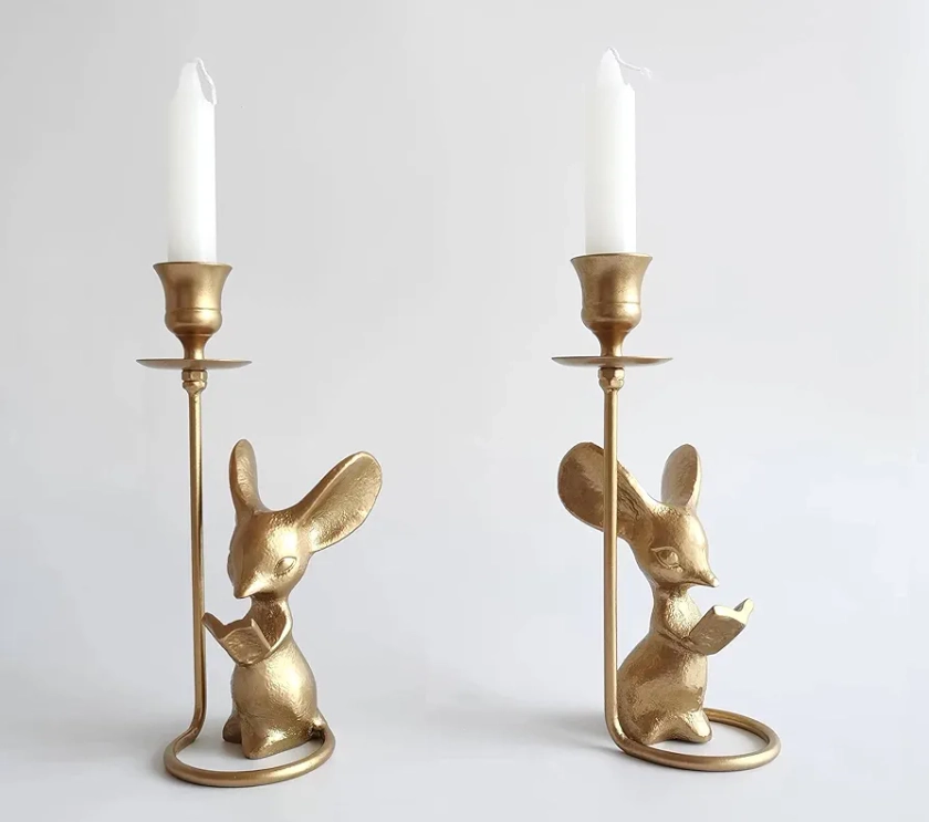 Mouse Reading Taper Candle Holders, Creative Animal Candlestick Holders, Centerpiece Table Decorative Candlelight, Dinner Metal Candle Stand, Home Decor…