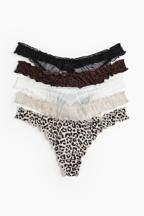 5-pack thong briefs - Low waist - Light beige/Leopard print - Ladies | H&M GB