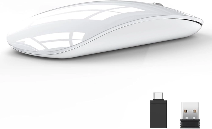 Uiosmuph U58 Souris Optique sans Fil Rechargeable, 2.4G silencieuse Wireless Mouse Ultra Portable avec récepteur USB Nano et Adaptateur de Type C pour PC/Tablette/Ordinateur Portable (Blanc) : Amazon.fr: Informatique