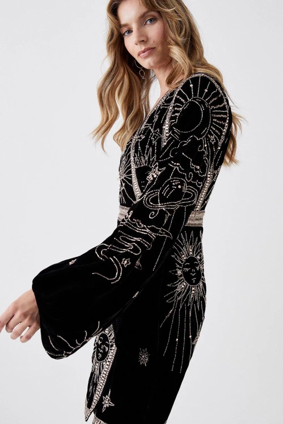 Dresses | Velvet Wrap Mini Dress With Celestial Embellishment | Coast