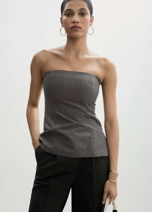 Strapless top with pinstripe - Woman | MANGO United Kingdom