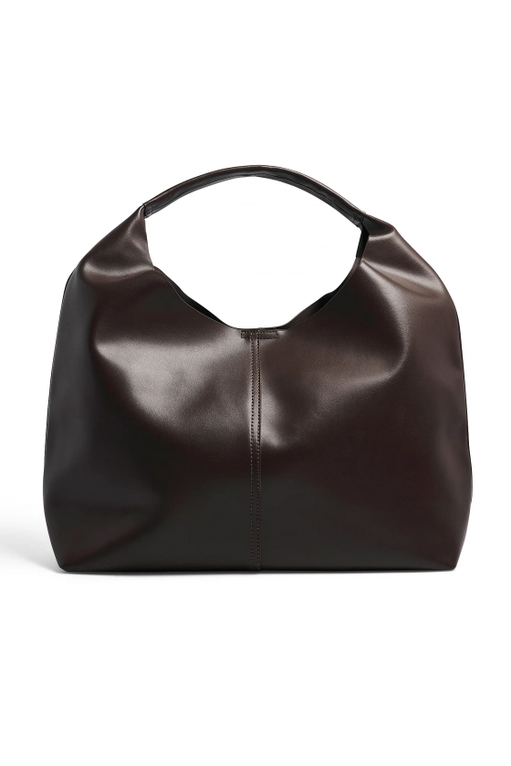 Leather Triangular Tote Bag Brown