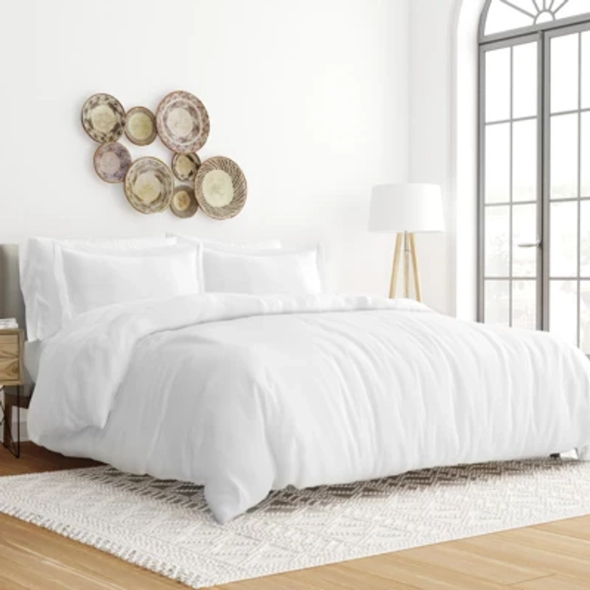 3 Piece Duvet Cover & Shams Set - Soft and Breathable, Double Brushed Microfiber, Wrinkle Free - Becky Cameron, White, Full/Queen