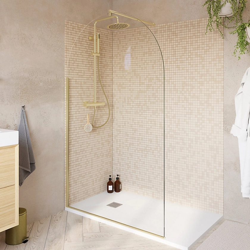 Paroi de douche à l'italienne arrondie l.120 x 195 cm, profilés alu finition doré brossé, GoodHome Ledava | Castorama