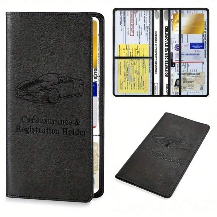 PU Leather Car Registration And Insurance Holder, Vehicle Registration And Insurance Card Holder For Car, Auto Document Holder Glove Box Organizer Car Insurance Folder, Auto Glovebox Organizer Car Glove Compartment Organizer For Women And Men (Black)