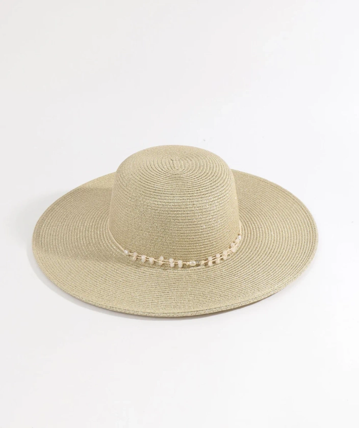 Women`s Gold Metallic Summer Straw Hat | Floppy Summer Hats