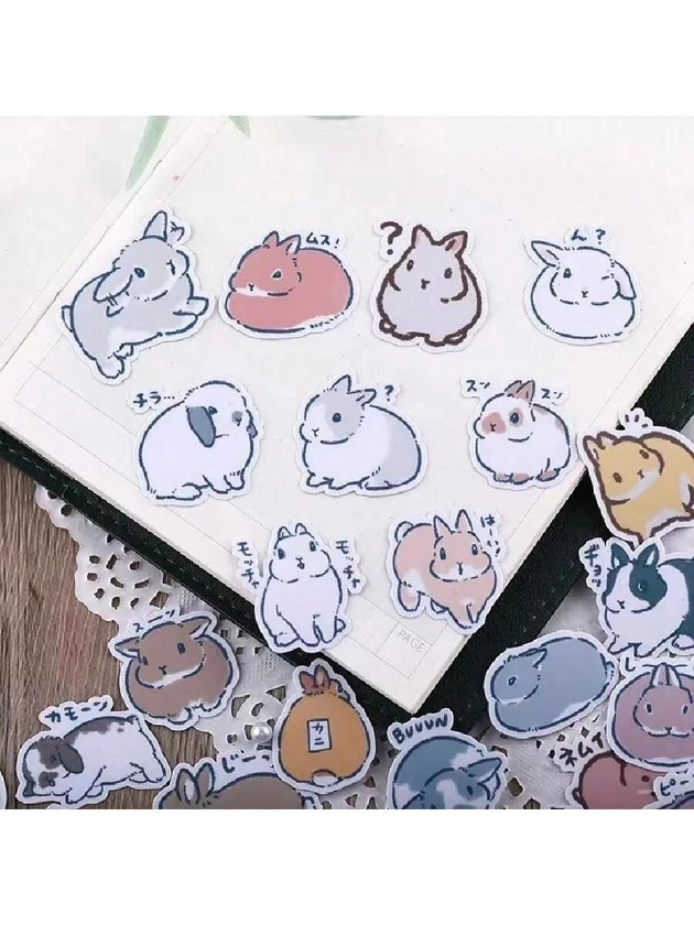 Cute Cartoon Rabbit Stickers For Journal Decoration, 40pcs Expression Rabbit Stickers For Kids, Learning, Teaching, Scrapbooking Diy Decoration, Ipad, Phone Case Decoration