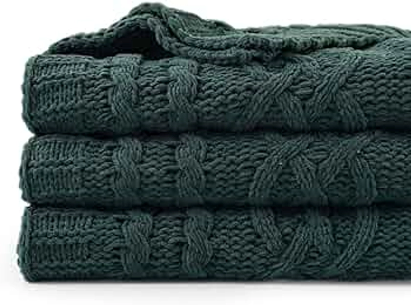 Battilo Christmas Dark Green Throw Blanket for Couch, Woven Chenille Knit Throw Blanket Versatile for Chair, 51 x 67 Inch Super Soft Warm Decorative Textured Blanket for Bed, Sofa and Living Room