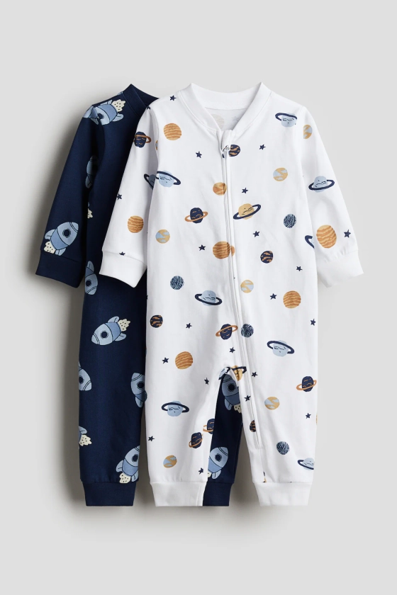 2-pack patterned cotton pyjamas - Long sleeve - Long - Dark blue/Space - Kids | H&M GB